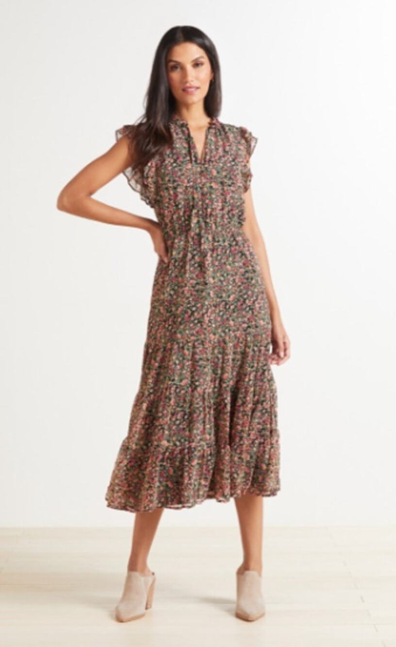 BB Dakota Darcy Floral Midi Dress Black Prairie // L